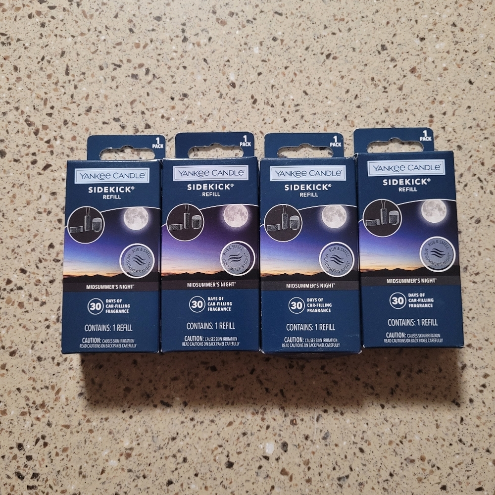 4 Yankee Candle Sidekick Midsummer's Night Car Fragrance, 1 Refill Per Box